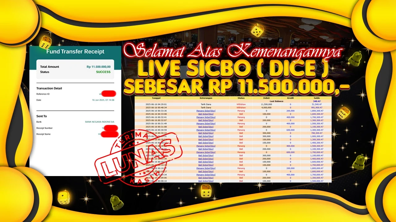 ROHTOTO – Live Sicbo ( Dice ) Keren Banget Menang Hingga Rp 11.500.000,-
